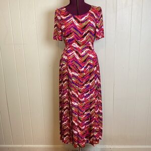 Vintage Handmade Bold Chevron Drop Waist Pleated Maxi Dress Size Medium Large